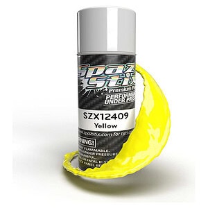 Bright yellow RC car paint spray for high-performance vehicle customization.
