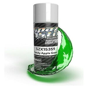 Bright green RC car speed stick spray for high performance racing and car maintenance.