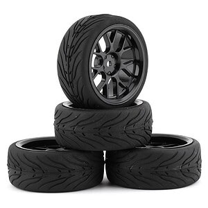 Yeah Racing Spec T Pre-Mounted On-Road Touring Tires w/CS Wheels (Black) (4)