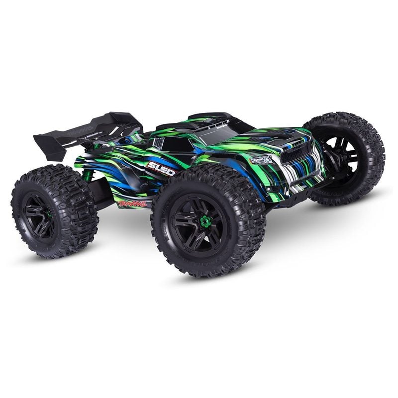 95096-4-sledge-3qtr-front-grn-rgb_11 1/8 Traxxas Sledge 4WD Truck w/Belted Sledgehammer Tires Green