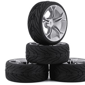 Yeah Racing Spec T Pre-Mounted On-Road Touring Tires w/MS Wheels (Silver) (4) YEA-WL-0104