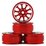 High-quality red wheels for RC cars, durable and lightweight for optimal performance.