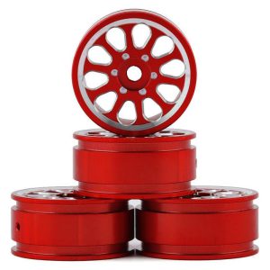 High-quality red wheels for RC cars, durable and lightweight for optimal performance.