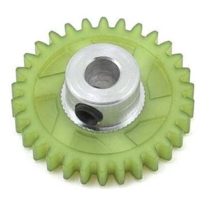 High-quality RC gear wheel with metal hub and durable green plastic gear, perfect for remote control car upgrades.