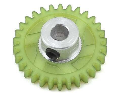 High-quality RC gear wheel with metal hub and durable green plastic gear, perfect for remote control car upgrades.