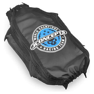 Durable black RC car gear bag with "JConcepts" racing team logo, ideal for RC car enthusiasts and racers.