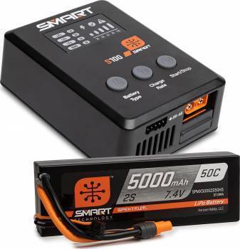 Spektrum Smart Powerstage Surface Bundle: 5000mAh 2S LiPo (IC3)/ S100 Chg