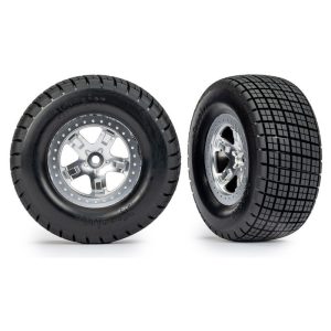 Traxxas Hoosier Tires on satin chrome wheels (2WD rear)