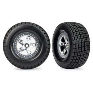 Traxxas Hoosier Tires on satin chrome wheels (2WD front)