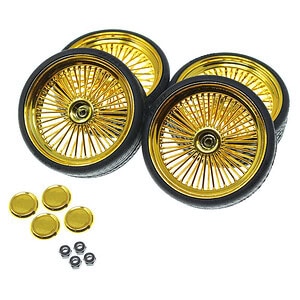 High-quality gold RC car wheels with tires, perfect for RC car upgrades and customization.