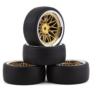 Yeah Racing Spec D Pre-Mounted Drift Tires w/LS Mesh Wheels Chrome/Gold 4