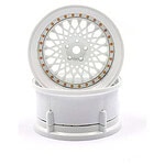 DS Racing Drift Element Mesh Drift Wheels – Triple White with Gold Rivets (2) DS-DE-304