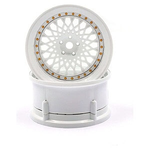 DS Racing Drift Element Mesh Drift Wheels – Triple White with Gold Rivets (2) DS-DE-304