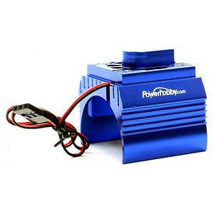 PowerHobby Aluminum Motor Heatsink + Cooling Fan For 1/8 Size Motors Blue PHB18FSBLUE