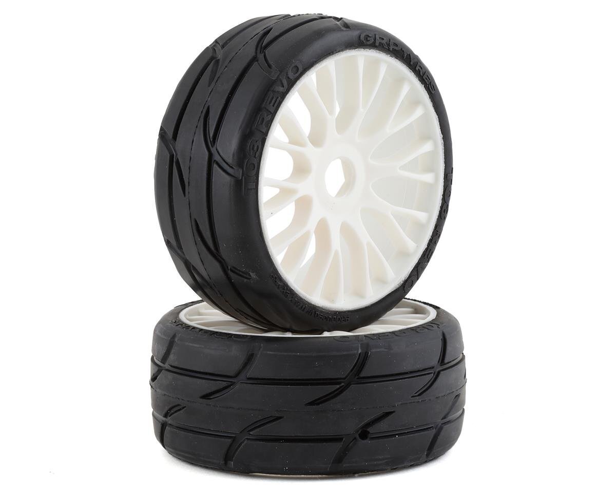 GRP GT - TO3 Revo Belted Pre-Mounted 1:8 Buggy Tires - White (XB1) with FLEX Wheel (2)