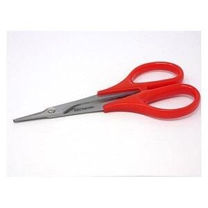 Sharp RC Car repair scissors with red handle for precise cutting.