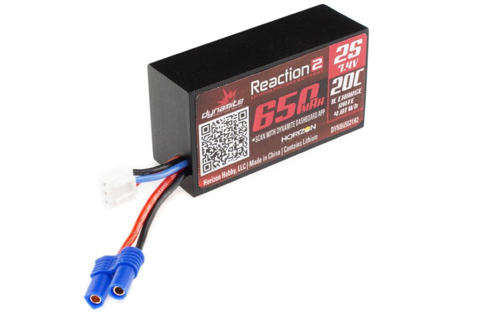 Reaction 7.4V 650mAh 20C Hardcase LiPo Battery EC2