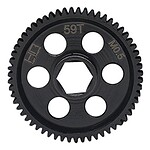 Precision RC car gear wheel with a hexagonal central hole, ideal for hobbyists.