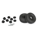 Durable RC car tires with mounting hardware for off-road racing and rugged terrain.