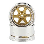 DS Racing Drift Element 6-Spoke Drift Wheels - Triple Chrome with Gold Rivets (2) DS-DE-218