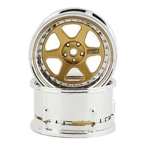DS Racing Drift Element 6-Spoke Drift Wheels - Triple Chrome with Gold Rivets (2) DS-DE-218
