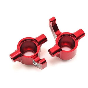Red anodized RC car motor mounts, high-performance aluminum upgrade parts.