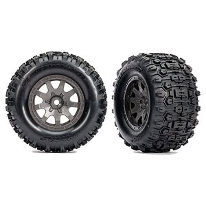 Traxxas Mini Maxx Rear Tires & wheels (2) TRA10770-GRAY