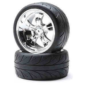 Losi Mounted RR 5-Spoke Wheel/Tire 54x30mm 2-Pack LOS43039 - Chrome
