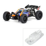 High-performance remote control off-road car with large tires and shock absorbers for racing.