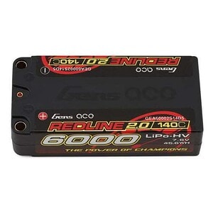 Gens Ace Redline 2.0 2S Shorty LiHV Battery 140C (7.6V/6000mAh) w/5mm Bullets