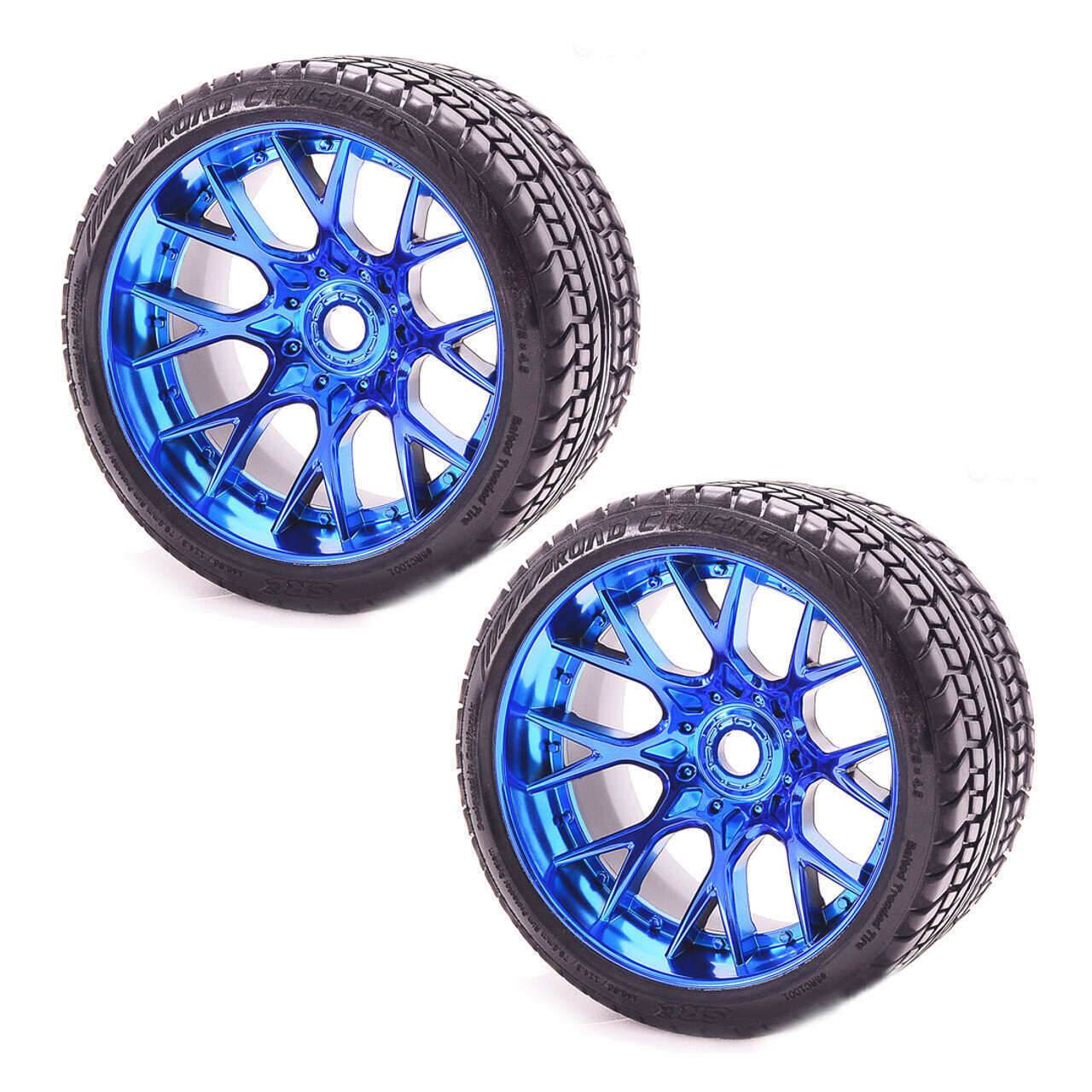 Sweep Road Crusher Pre-Glued Belted Tire Set - Blue Chrome Wheel (2pc Set) - 820358__68063-16876864231 Sweep Road Crusher Pre-Glued Belted Tire Set - Blue Chrome Wheel (2pc Set)