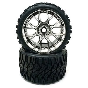Sweep Monster Truck Terrain Crusher Belted Tire - Silver Wheel (2pcs Set)