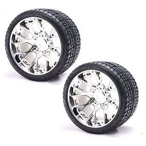 Sweep Road Crusher Pre-Glued Belted Tire Set - Silver Chrome Wheel (2pc Set)