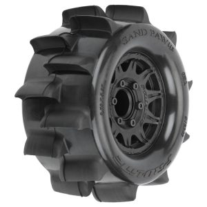 High-performance RC off-road tire with deep treads for rugged terrain.