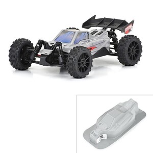 High-performance RC car with large tires and shock suspension for rugged terrain. Perfect for RC car racing and off-road adventures.