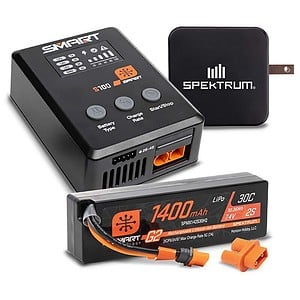 My First RC Car 19 Spektrum Smart Powerstage Bundle 1400mAh 2S 30C LiPo Battery / S100 Charger / 65W Power Block / Adapter SPMXPSS215