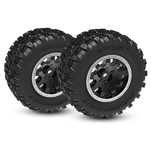 Traxxas Mini Maxx Rear Tires and wheels 2-Pack - Black/Satin TRA10770-STBLK