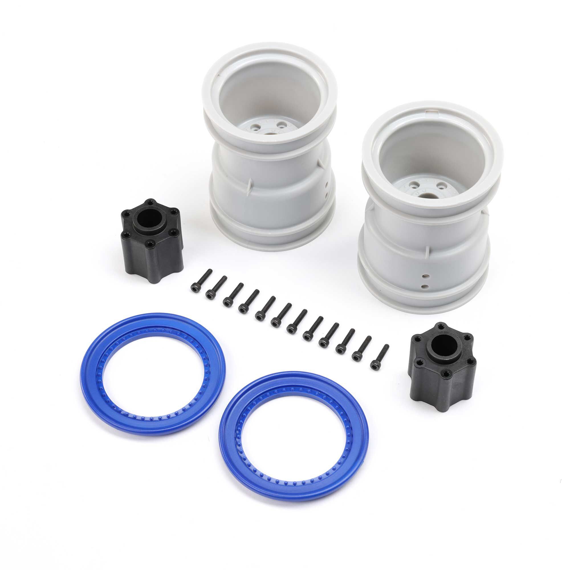 2.6 Wheel w/Beadlock Rings - Blue (2): LMT 2.0