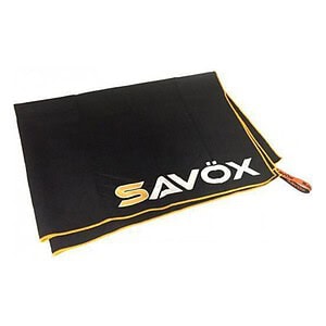 Durable black RC car cover with Savox logo for protection and storage.
