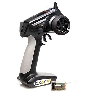 Radio control transmitter with battery and receiver for RC cars.