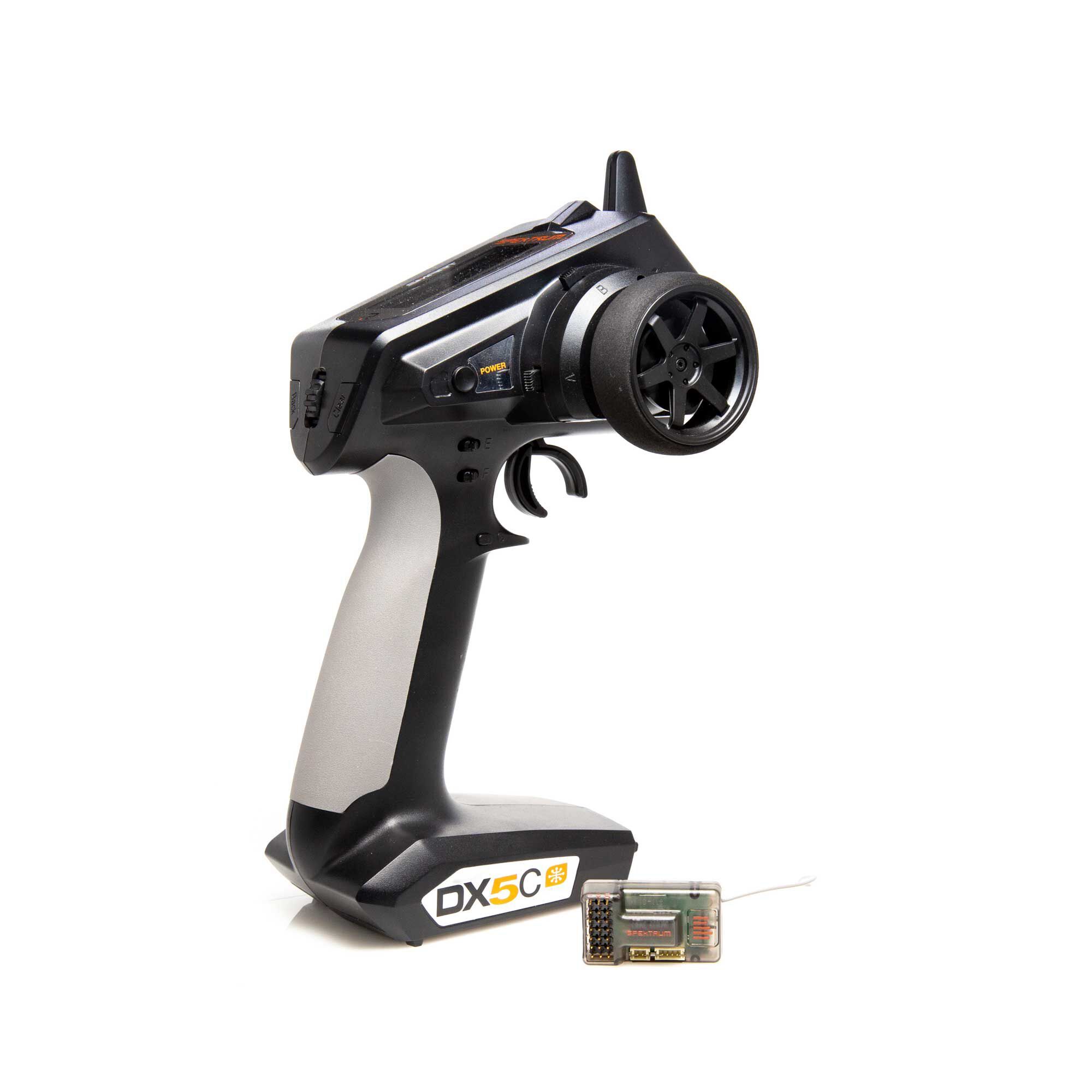Radio control transmitter with battery and receiver for RC cars.