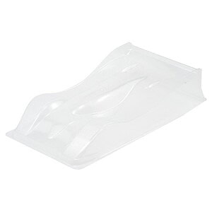 Clear RC car body shell for racing and drifting, lightweight and durable plastic material.