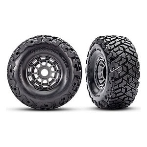 High-performance RC car tires with rugged off-road tread for durability and traction.
