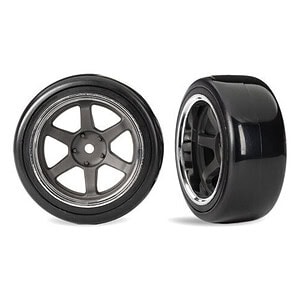 Traxxas 1.9in Gray 6-Spoke Rear Wheels & Hard Drift Tires (2) TRA10575