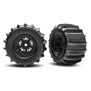 Traxxas 3.2in Funco Black Rear Wheels & Paddle Tires (2) TRA10973