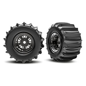 Traxxas 3.2in Funco Black Chrm Rear Wheels & Paddle Tires (2) TRA10973-BLKC