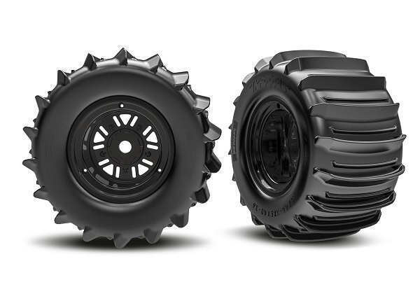 Traxxas 3.2in Funco Black Rear Wheels & Paddle Tires (2) TRA10973