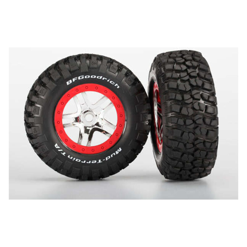Traxxas Split-Spoke Chrome & Red Wheels & BFG Tires (2) TRA5975A