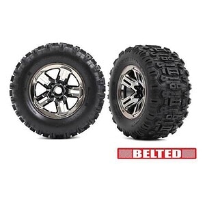 Traxxas 3.8in Blk Chrome Wheels & Belted Sledgehammer Tires (2) TRA9573A
