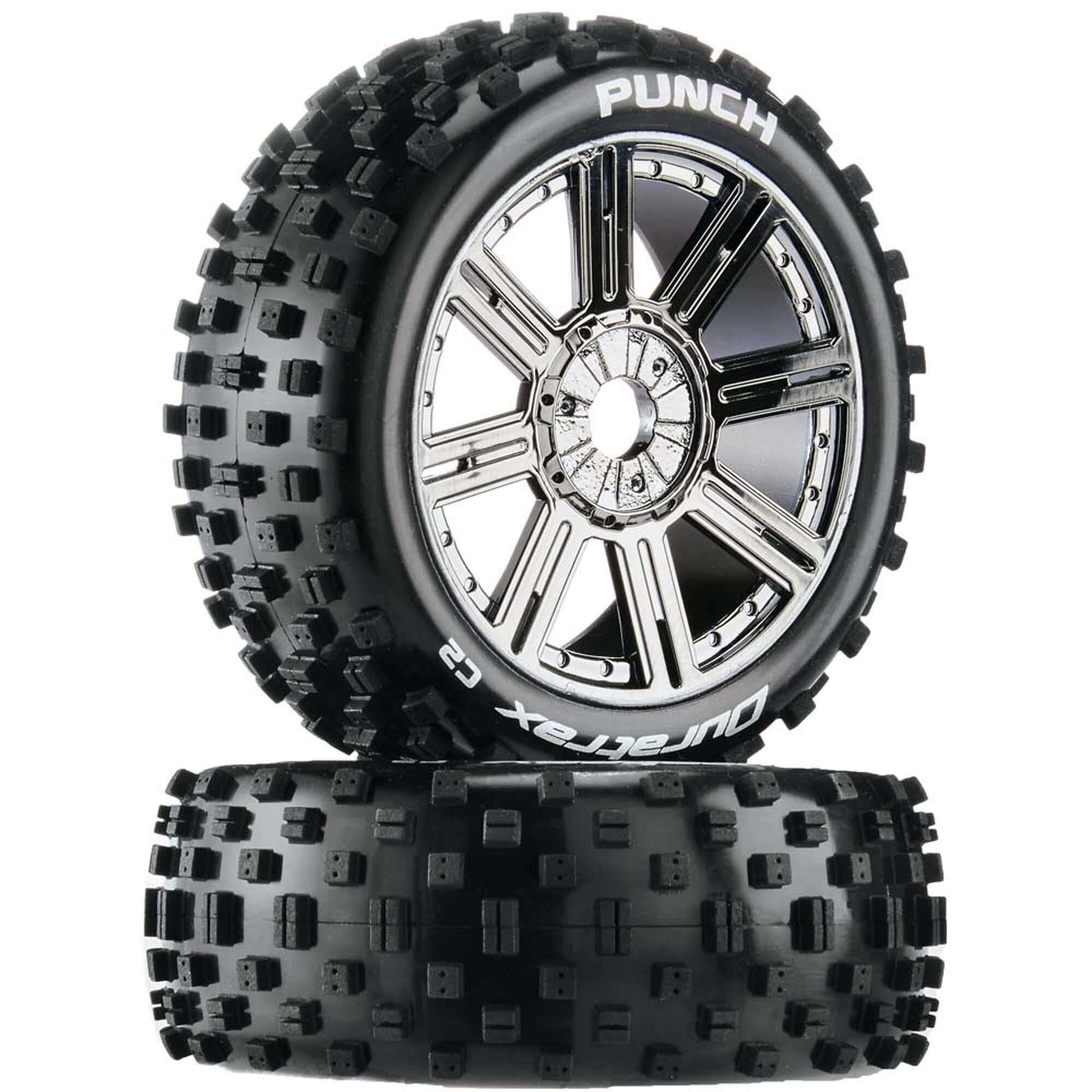 High-performance RC car wheels with rugged tires for off-road racing. Perfect for durable remote control car upgrades.
